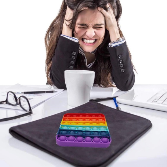 New Square Rainbow Fidget Bubble Push Pop Toy - Picture 6 of 7